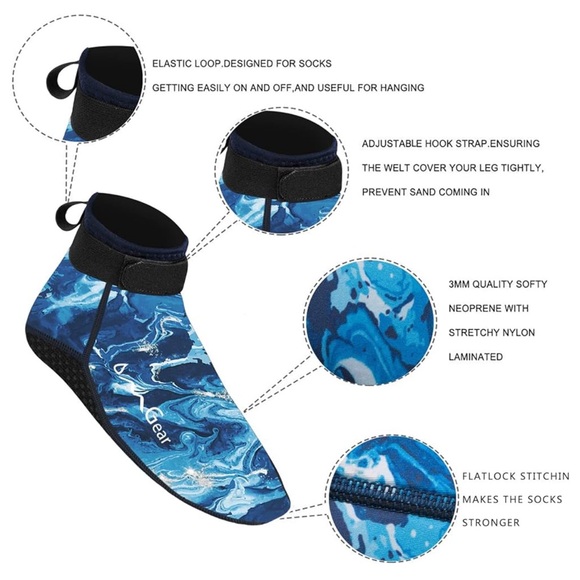 Water Socks Neoprene Beach Booties OMGear Low 3mm Anti-Slip Wetsuit Footwear NWT - Picture 3 of 9
